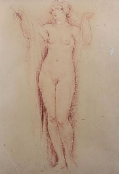 Richard GUINO (1890-1973).
Nu debout au drapé.
Sanguine...