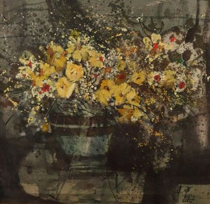 École ASIATIQUE.
Yellow flower and blue vase/...