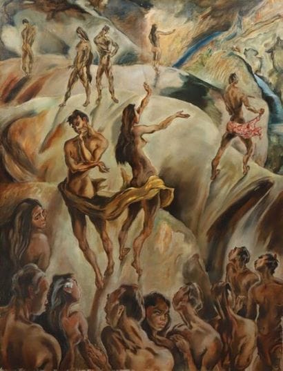 Serge GRÈS (1899-1970).
Cérémonie Tahitienne.
Huile...