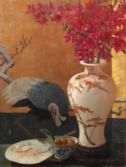Pr Carlo RIGOLI (1883-1962).
Grue et vase...