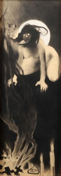 Manuel ORAZI (1860-1934).
Sabbat de sorcière.
Pastel...