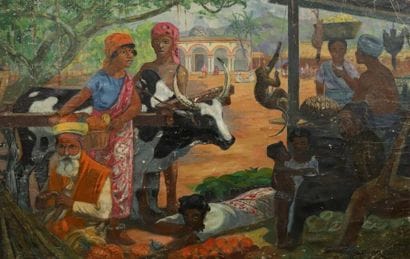 ATGER (XXe siècle).
Scène de marché en Inde(?).
Huile...