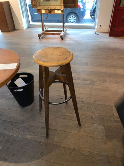 CHAISE et TABOURET industriel en bois et...