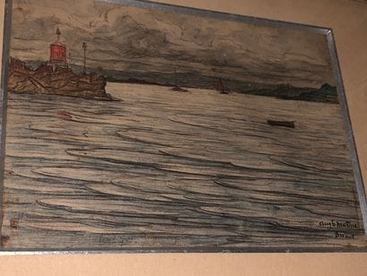 Auguste MATISSE (1866-1931).
Vue de Bréhat.
Crayons...