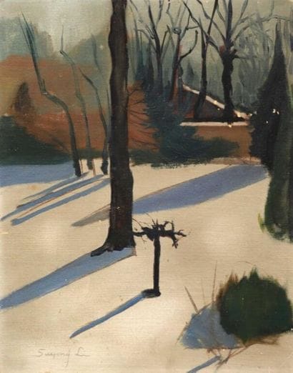 Suyong LI (XXe siècle).
Arbres sous la neige.
Huile...