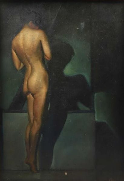 EDDRE (XXe siècle).
Nu dans l'obscurité.
Huile...
