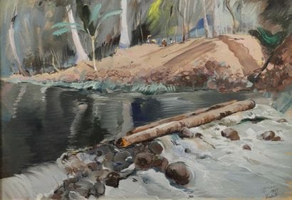 Serge GRÈS (1899-1970).
Torrent à Tahiti.
Gouache...