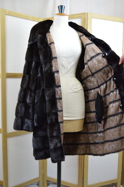 Manteau de fourrure en vison foncé réversible,...