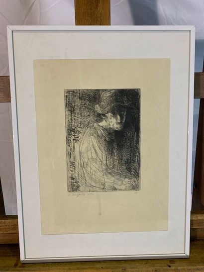Denis POUPPEVILLE (1947)

- L'homme au chapeau.

Gravure.

Signée...