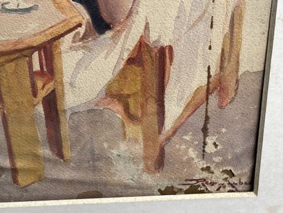 René AUBERT (1894-1977)

Deux hommes à l'apéritif.

Aquarelle...