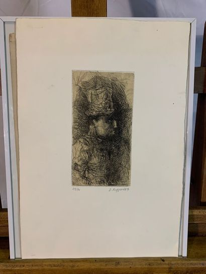 Denis POUPPEVILLE (1947)

- L'homme au chapeau.

Gravure.

Signée...