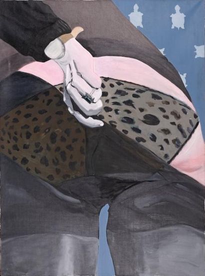 Bas et string léopard Huile sur toile signée...