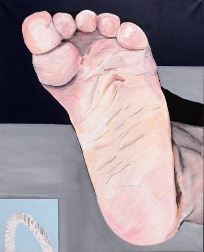 Etude d'une plante de pied sur fond bleu...