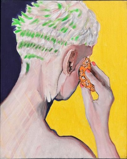 Buste de dos à la toilette, aux cheveux verts....