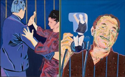 Tango et striptease sur fond bleu Huile sur...