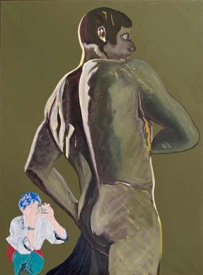 Etude de nu sur fond vert Huile sur toile...