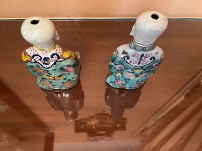 CHINA.
Pair of Ho-ho servants in polychrome...