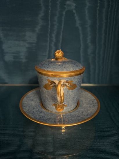 SÈVRES.
Covered sunken goblet and saucer...