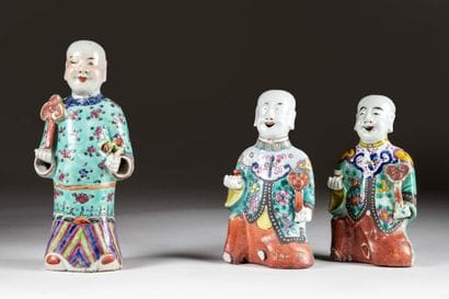 CHINA.
Pair of Ho-ho servants in polychrome...