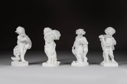 SÈVRES.
Suite of four porcelain bisque statuettes...