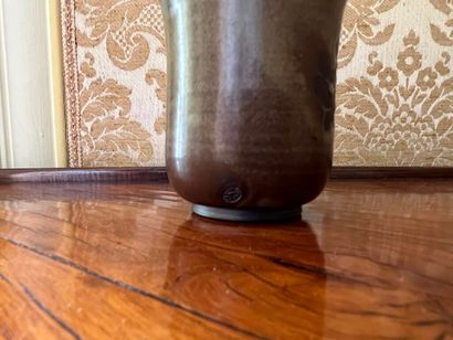 JAPAN ? 
Stoneware tumbler with shaded brown-green...