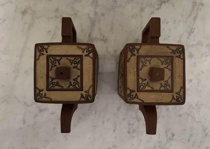 CHINA.
Pair of small teapots in brown tinted...