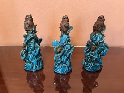 CHINA.
Suite of three partially turquoise-glazed...