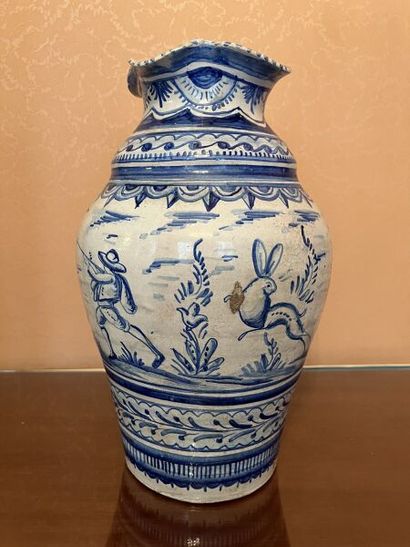 SPAIN (Talavera). 
Earthenware baluster vase...