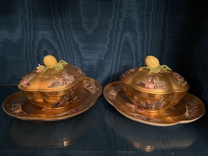 MEISSEN.
Pair of covered four-lobed sugar...