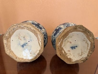 DELFT. 
Pair of baluster vases with cut sides...