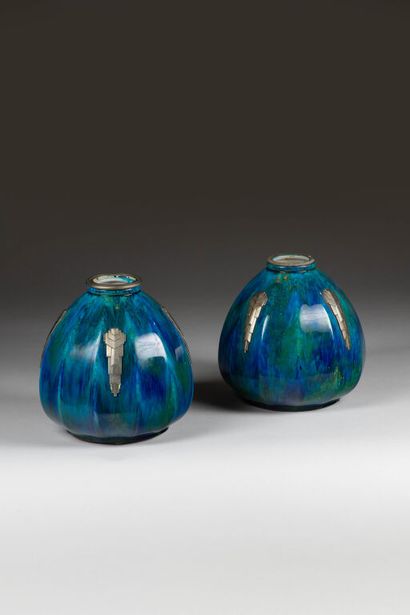 Paul MILET (1870-1950). 
Pair of blue flamed...
