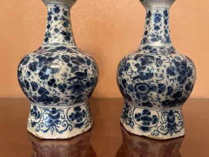 DELFT. 
Pair of baluster vases with cut sides...