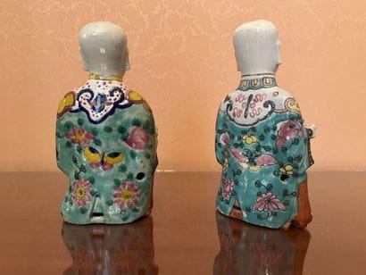 CHINA.
Pair of Ho-ho servants in polychrome...