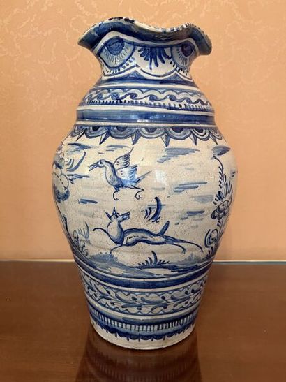 SPAIN (Talavera). 
Earthenware baluster vase...