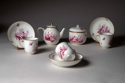 VINCENNES. 
Porcelain coffee set with cherubs...