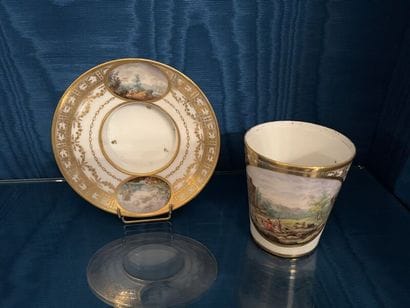 ORLÉANS. 
Porcelain trembleuse cup and saucer...