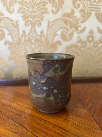 JAPAN ? 
Stoneware tumbler with shaded brown-green...