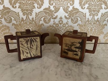 CHINA.
Pair of small teapots in brown tinted...