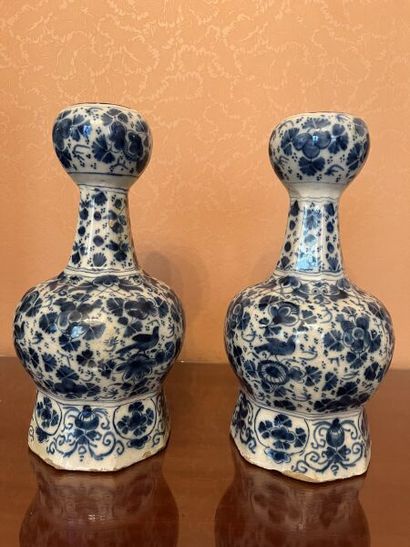 DELFT. 
Pair of baluster vases with cut sides...