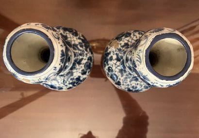 DELFT. 
Pair of baluster vases with cut sides...