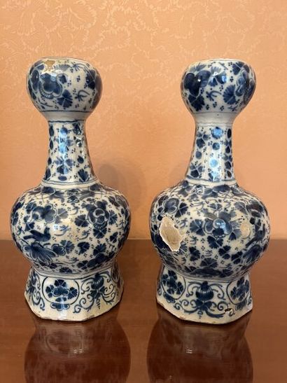 DELFT. 
Pair of baluster vases with cut sides...