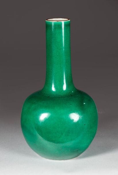 CHINA.
Porcelain bottle vase with green monochrome...
