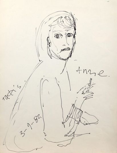 Vassilakis TAKIS (1925-2019).
Anne. 
Encre.
Signée...