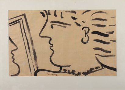Alexandre FASSIANOS (1935-2022).
Profil d'homme.
Encre...