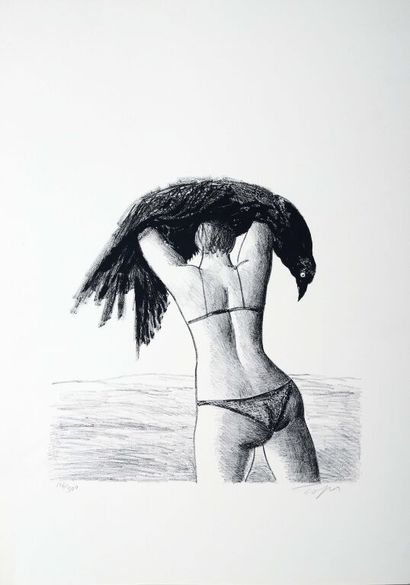 Roland TOPOR (1938-1997).
La Femme au corbeau....