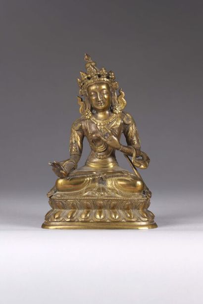 CHINE.
Statuette de bodhisattva en bronze...