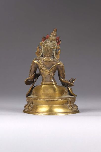 CHINE.
Statuette de bodhisattva en bronze...