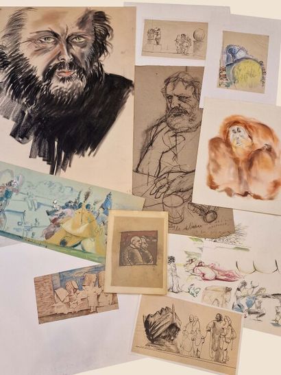 Ensemble de 46 dessins de divers formats,...