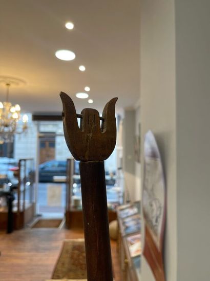 A cherrywood table lamp with an openwork...