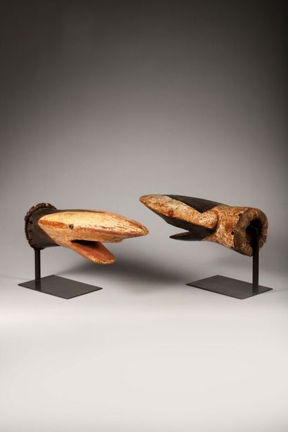 Mask depicting a shark's head with its mouth...